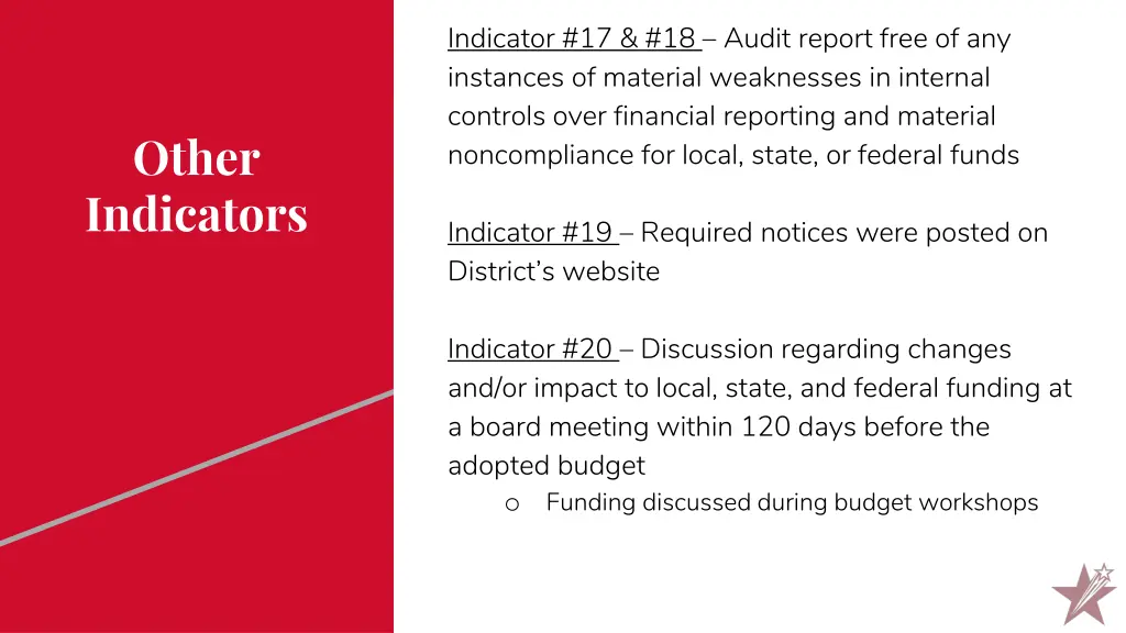 indicator 17 18 audit report free