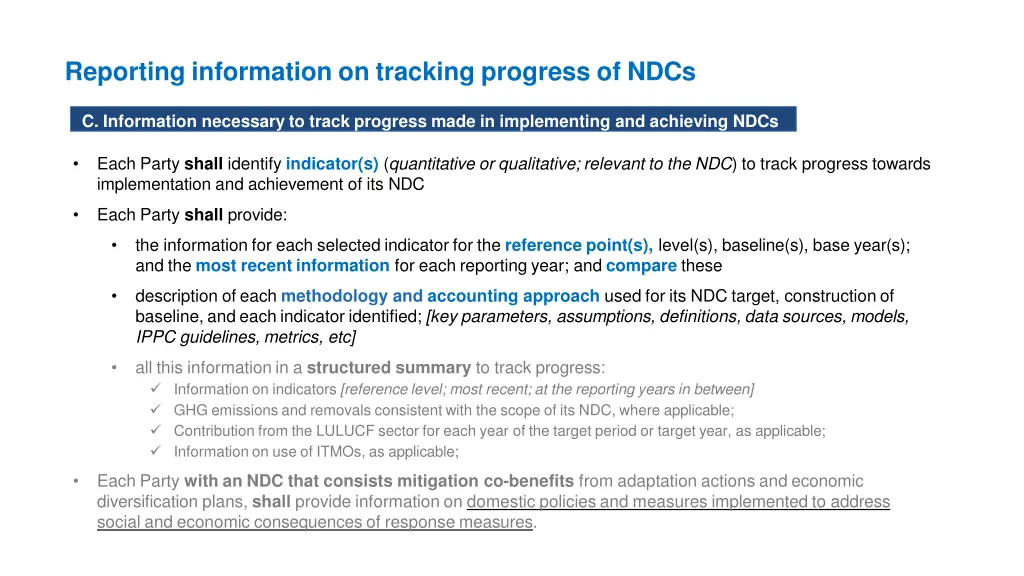 reporting information on tracking progress of ndcs