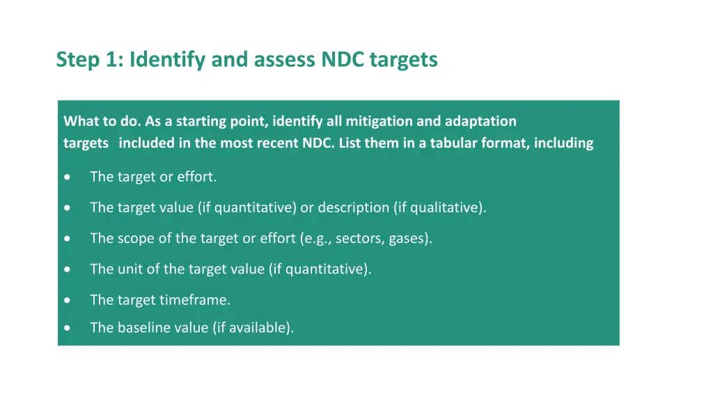 step 1 identify and assess ndc targets