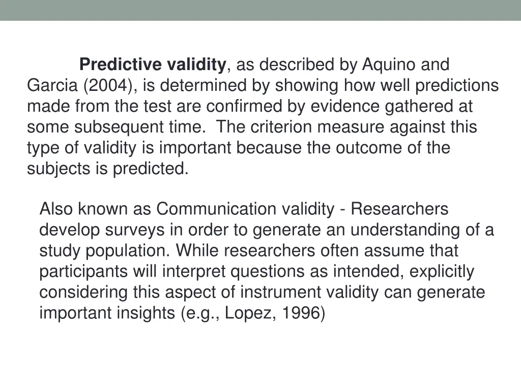 predictive validity as described by aquino