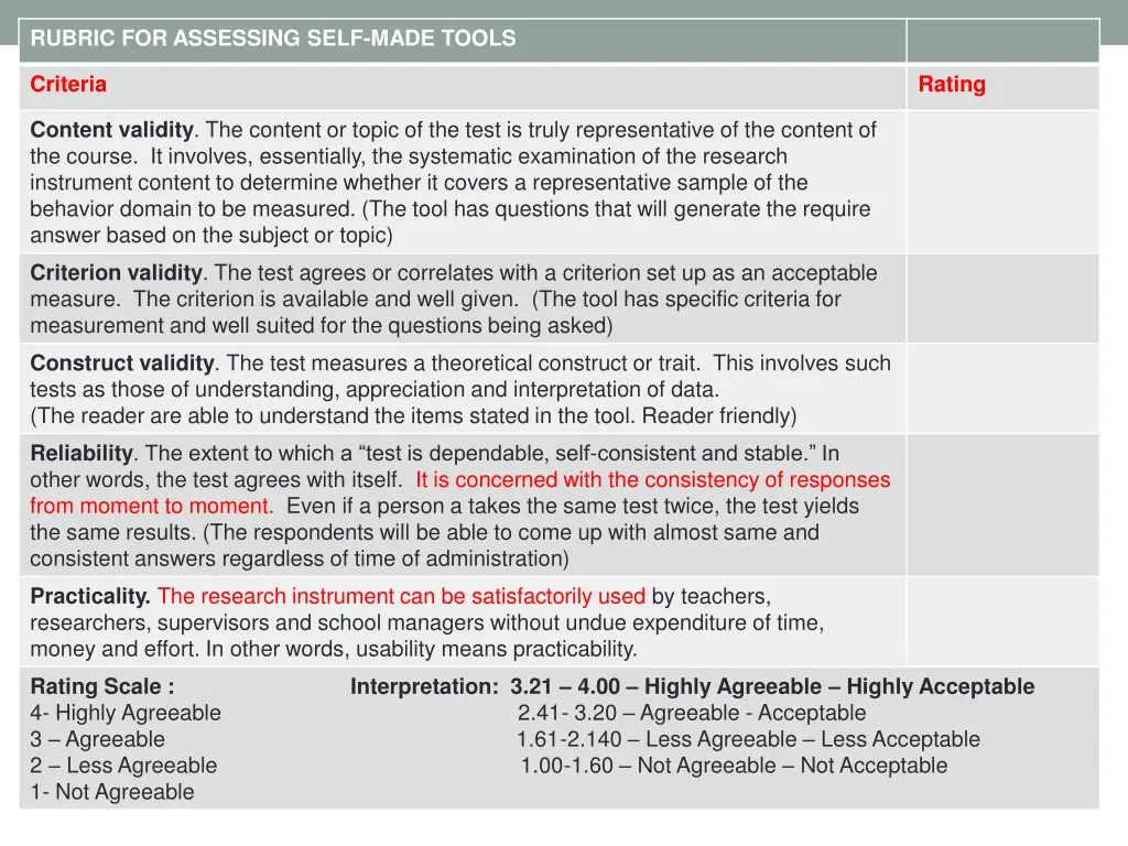 rubric for assessing self made tools