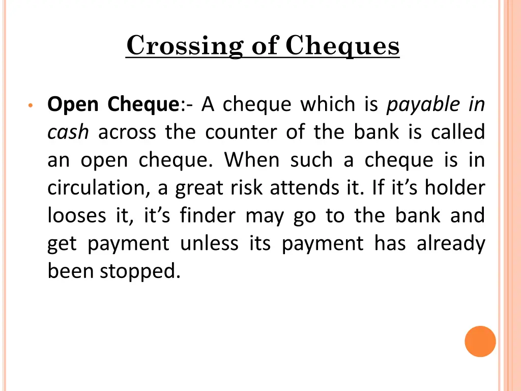 crossing of cheques