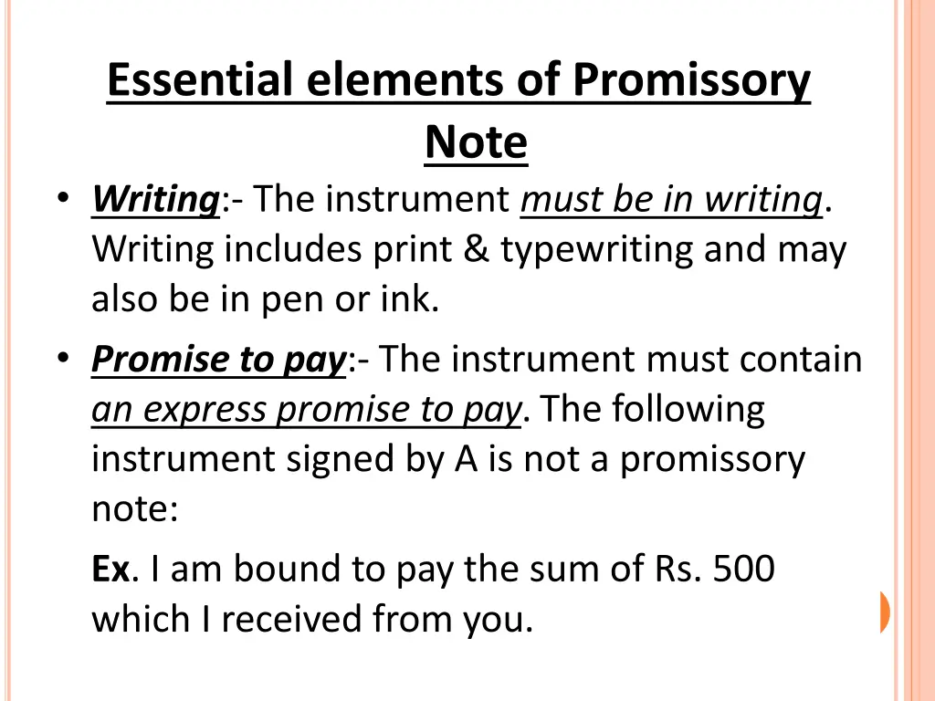 essential elements of promissory note writing