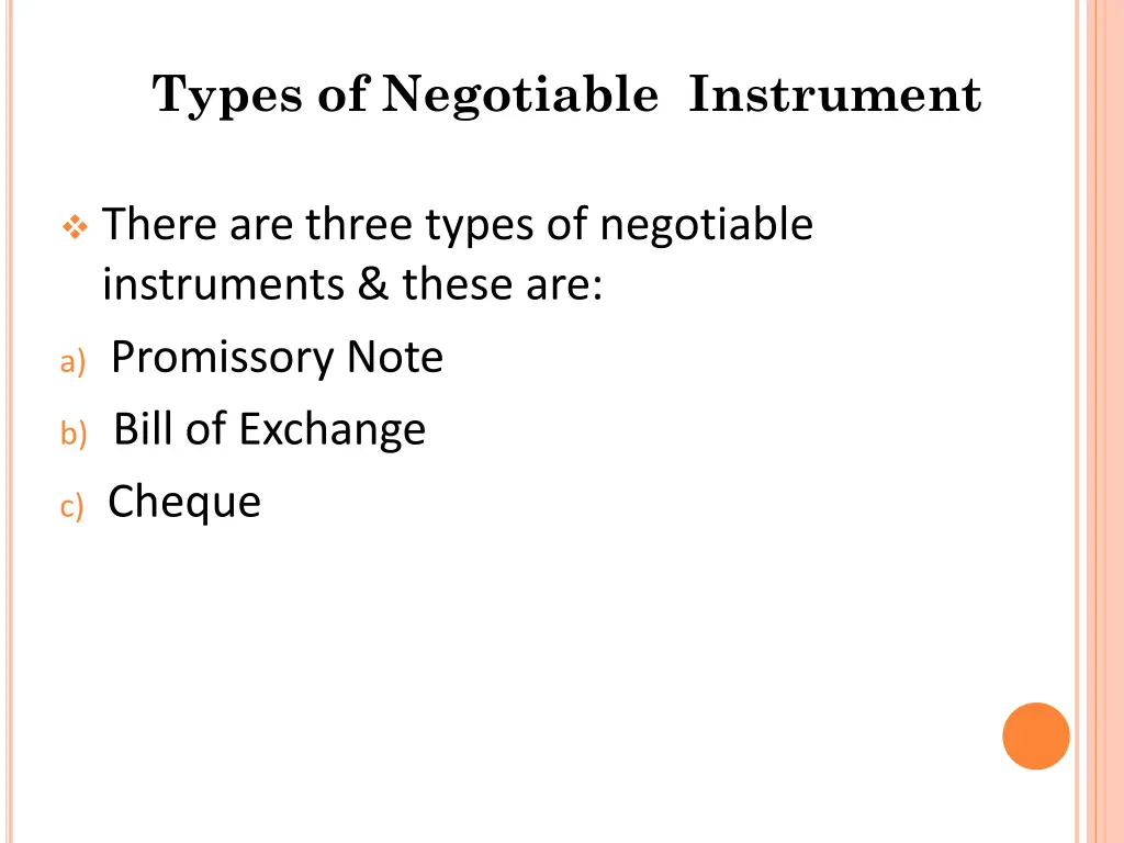 types of negotiable instrument