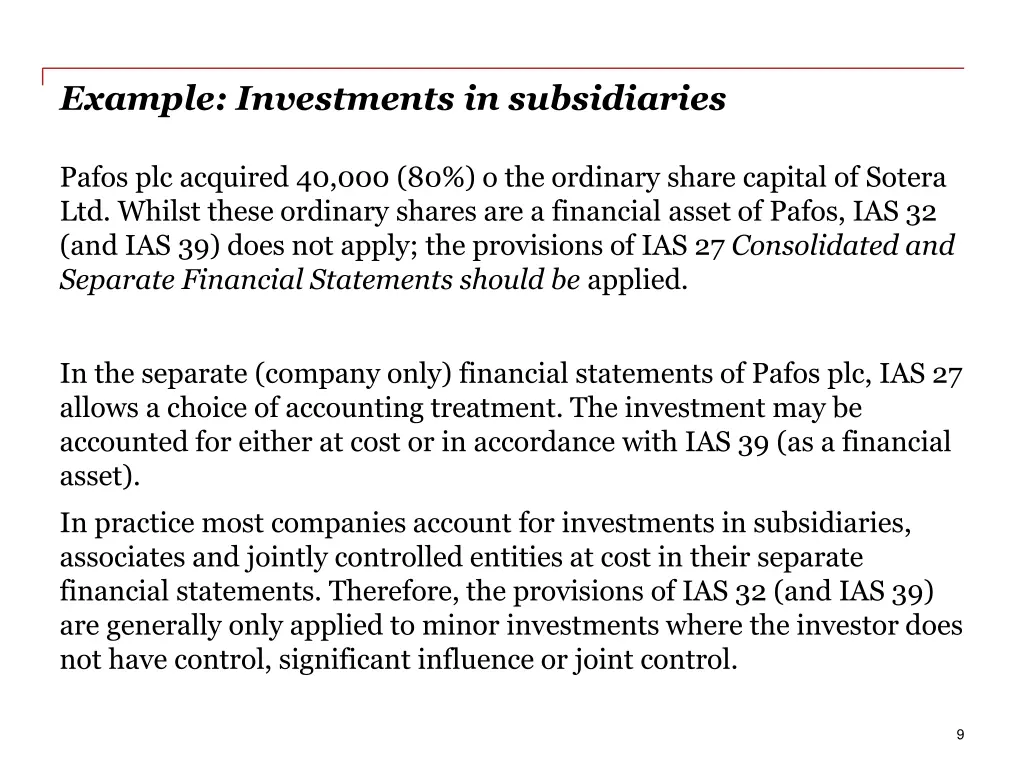 example investments in subsidiaries