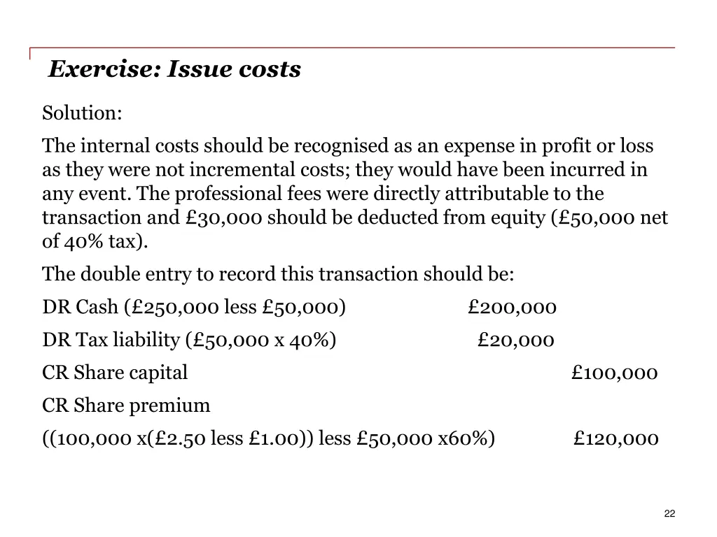 exercise issue costs 1