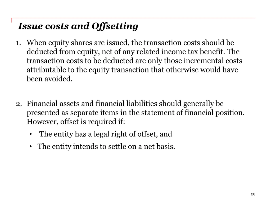 issue costs and offsetting