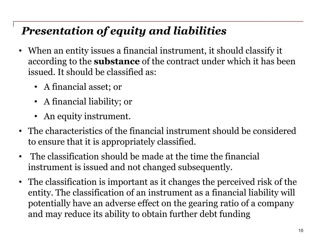 presentation of equity and liabilities