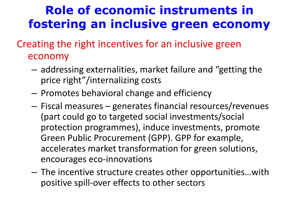 role of economic instruments in fostering