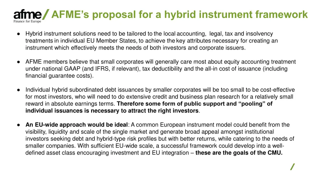 afme s proposal for a hybrid instrument framework