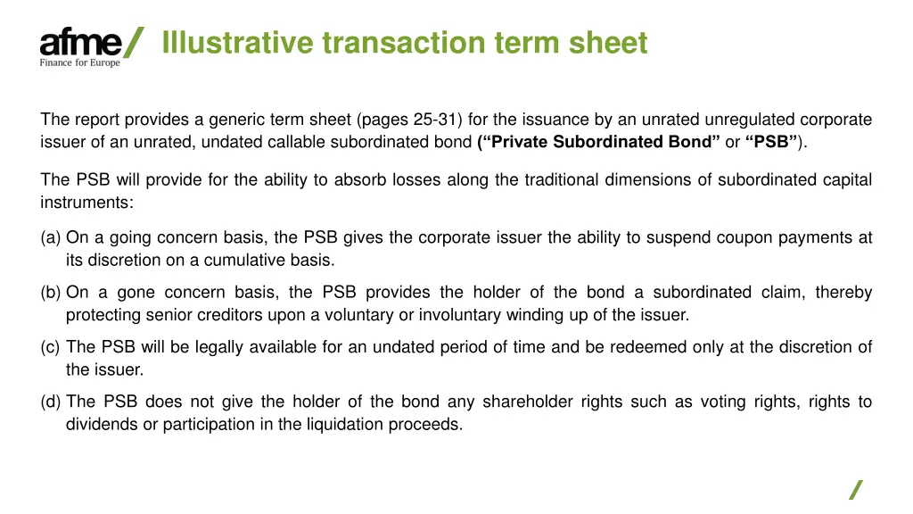 illustrative transaction term sheet