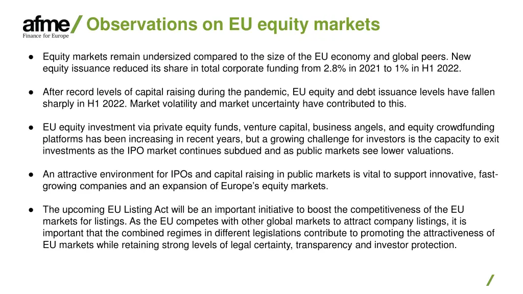 observations on eu equity markets