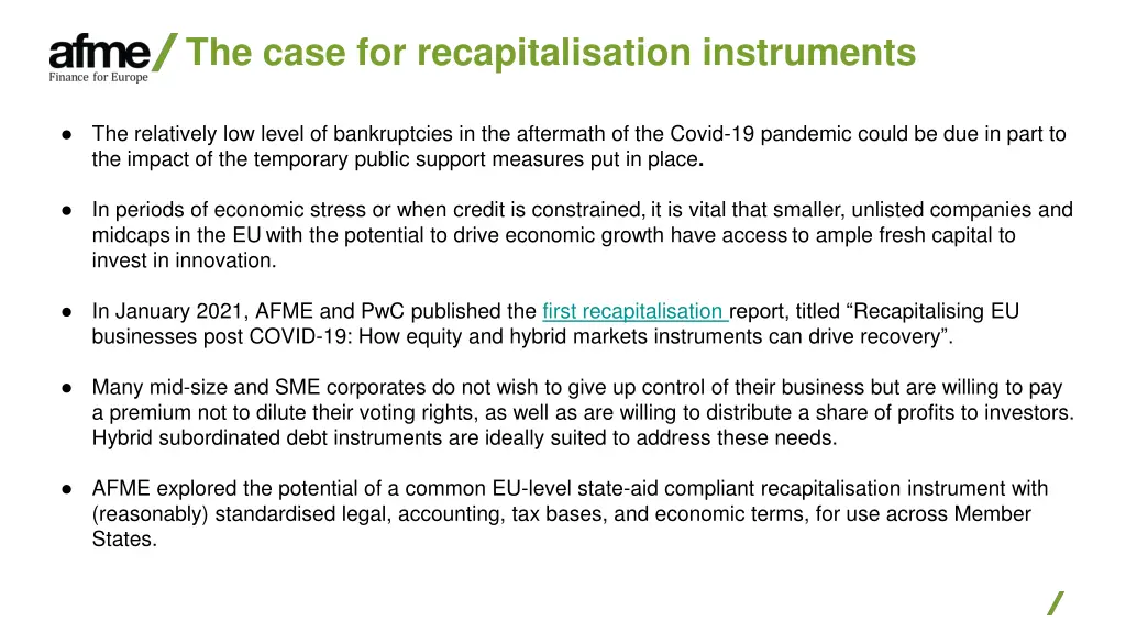 the case for recapitalisation instruments