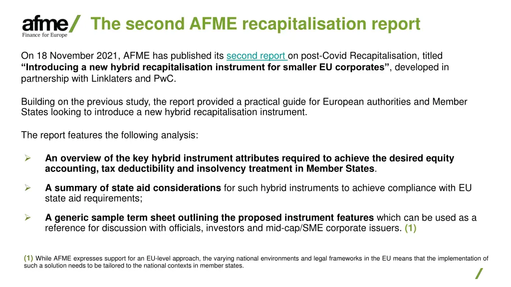 the second afme recapitalisation report