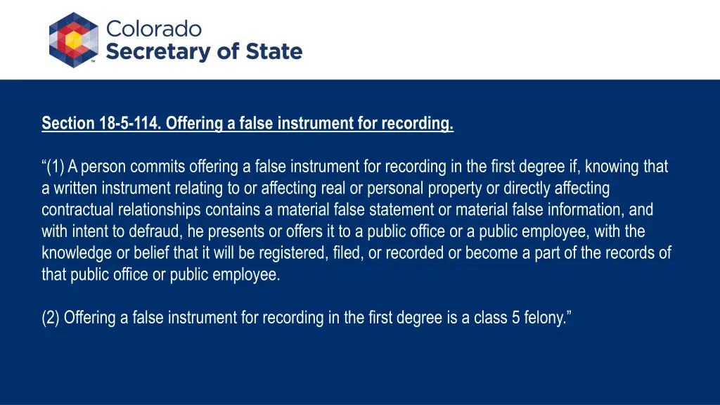 section 18 5 114 offering a false instrument