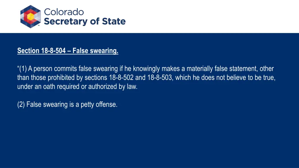 section 18 8 504 false swearing