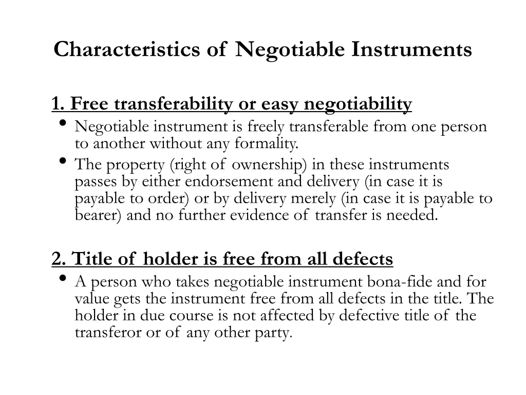 characteristics of negotiable instruments