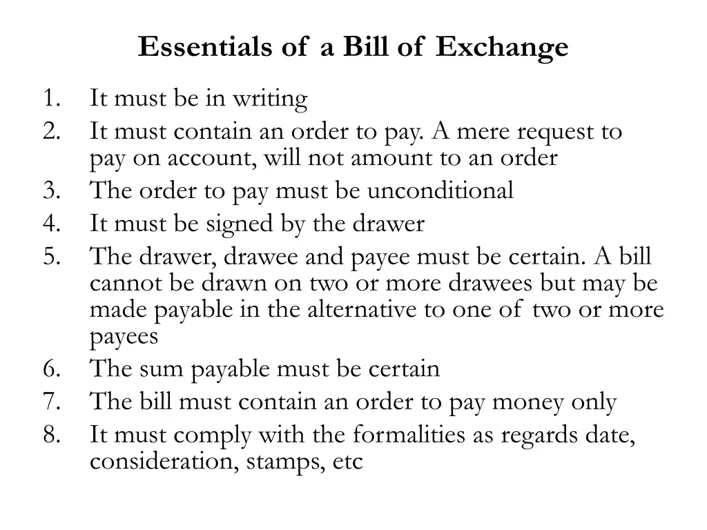 essentials of a bill of exchange