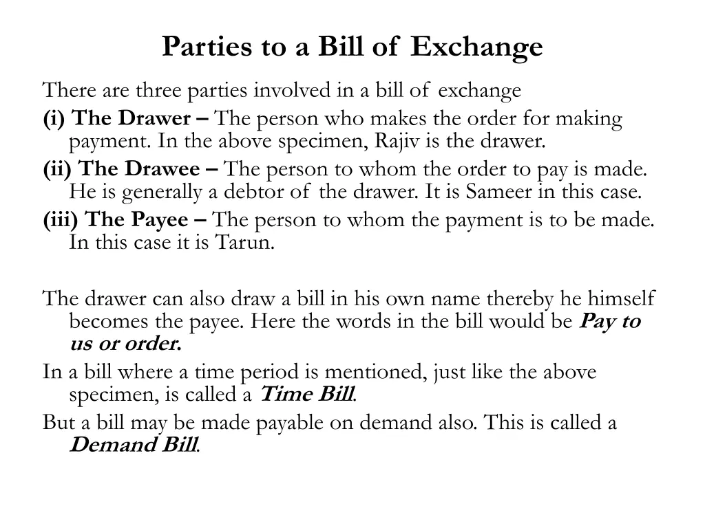 parties to a bill of exchange