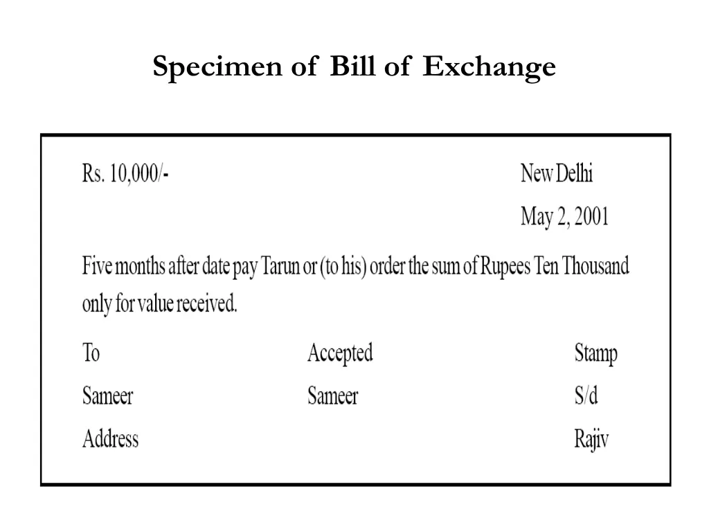 specimen of bill of exchange