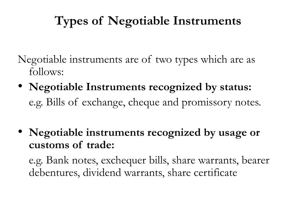 types of negotiable instruments