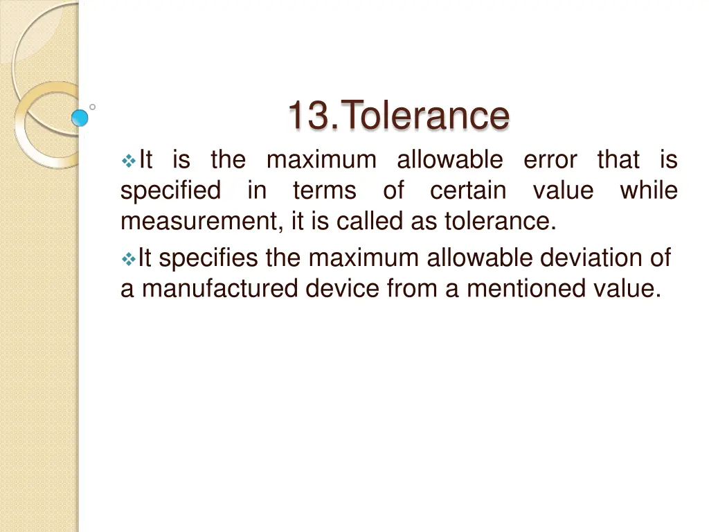 13 tolerance