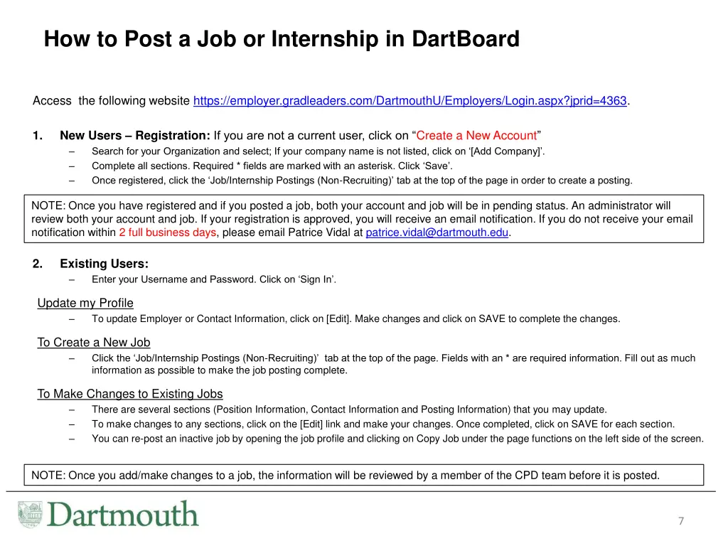 how to post a job or internship in dartboard