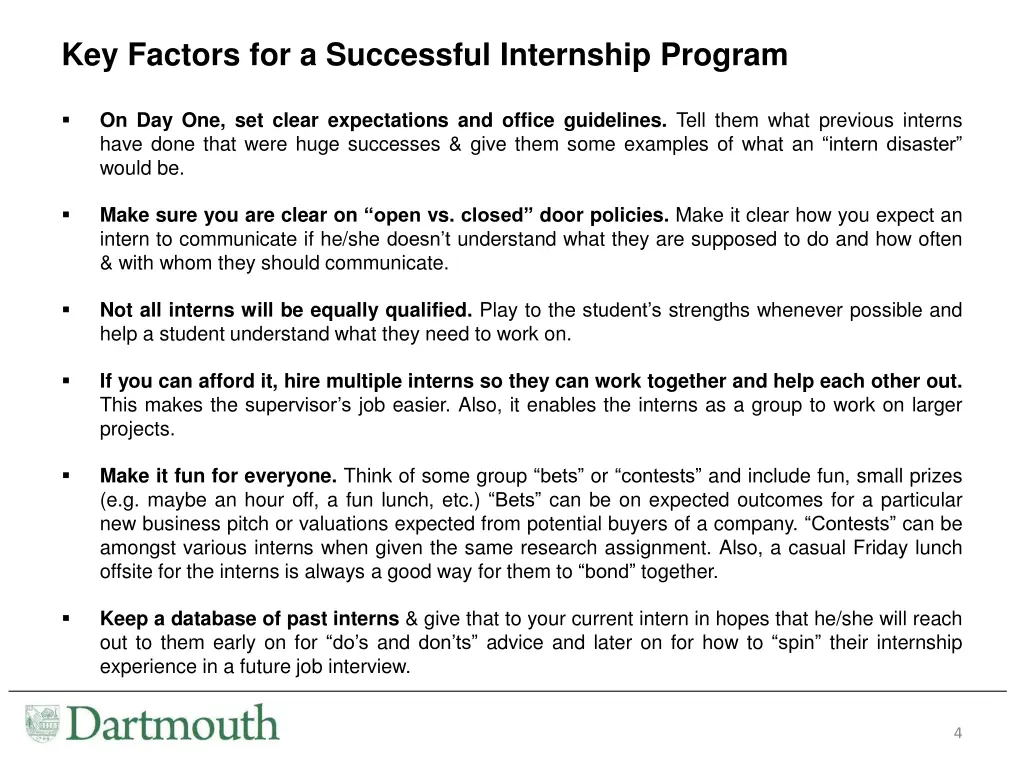 key factors for a successful internship program