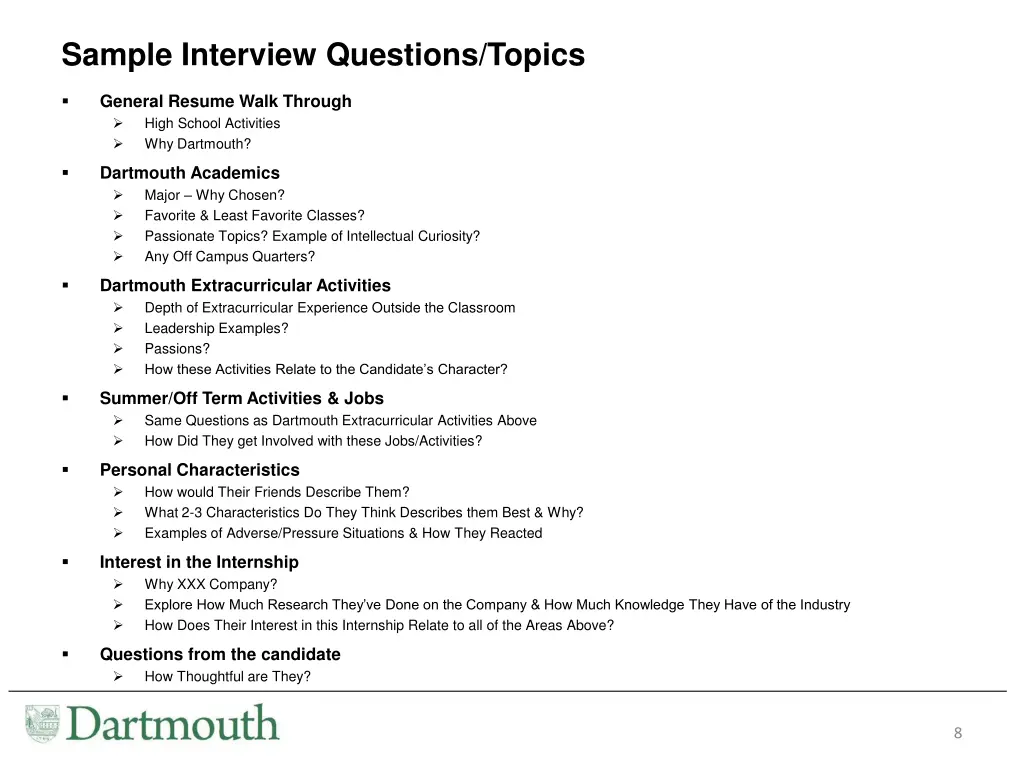 sample interview questions topics