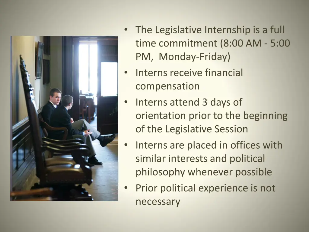 the legislative internship is a full time