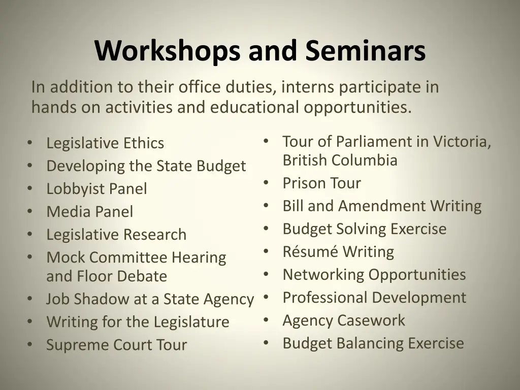 workshops and seminars