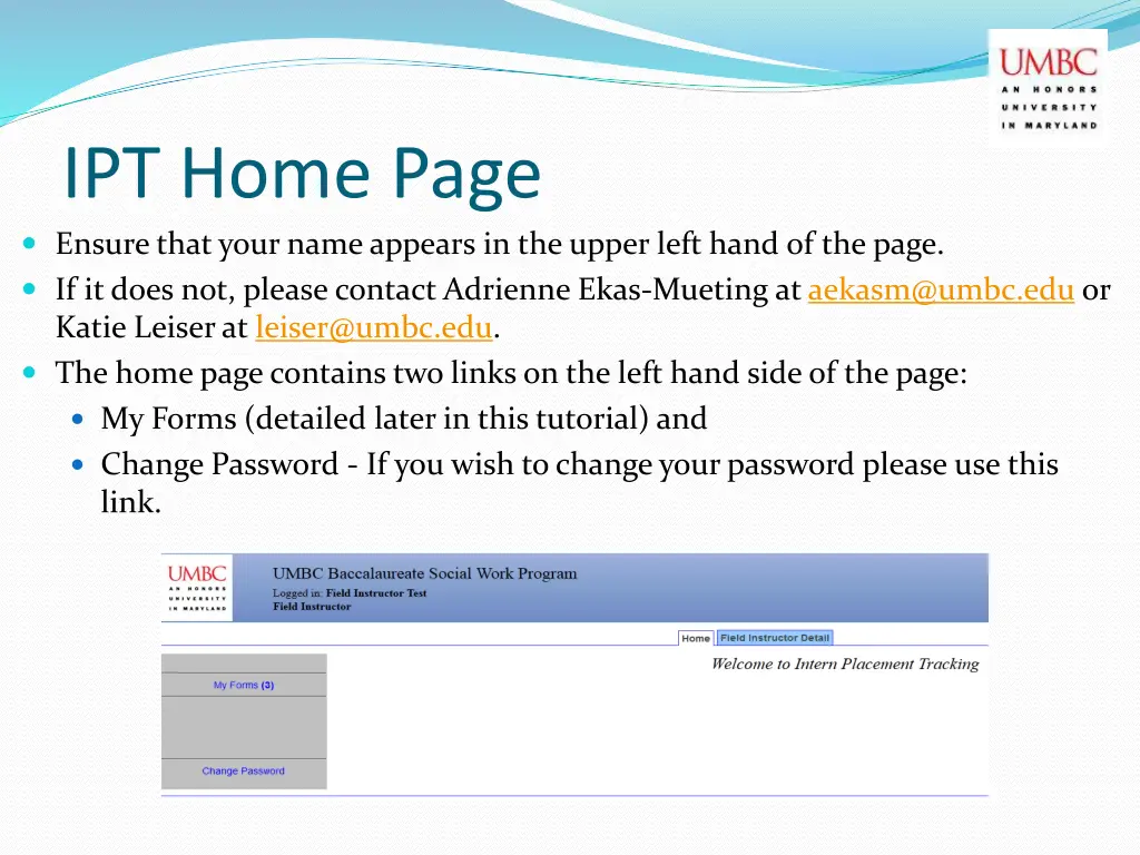 ipt home page ensure that your name appears