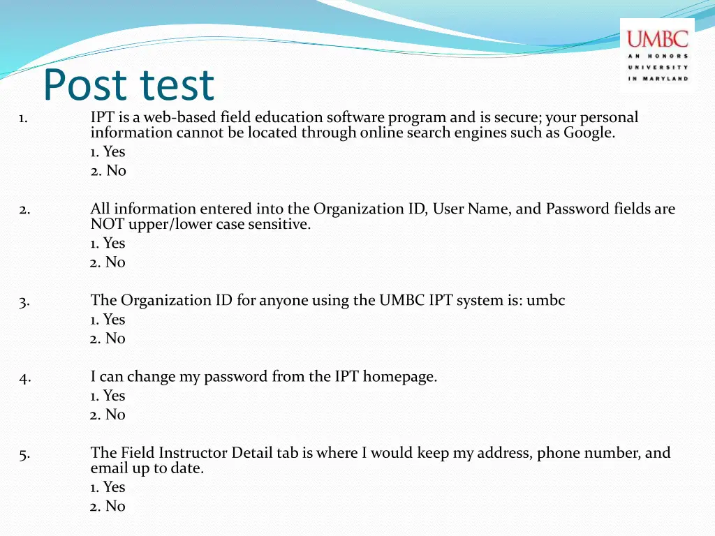 post test ipt is a web based field education