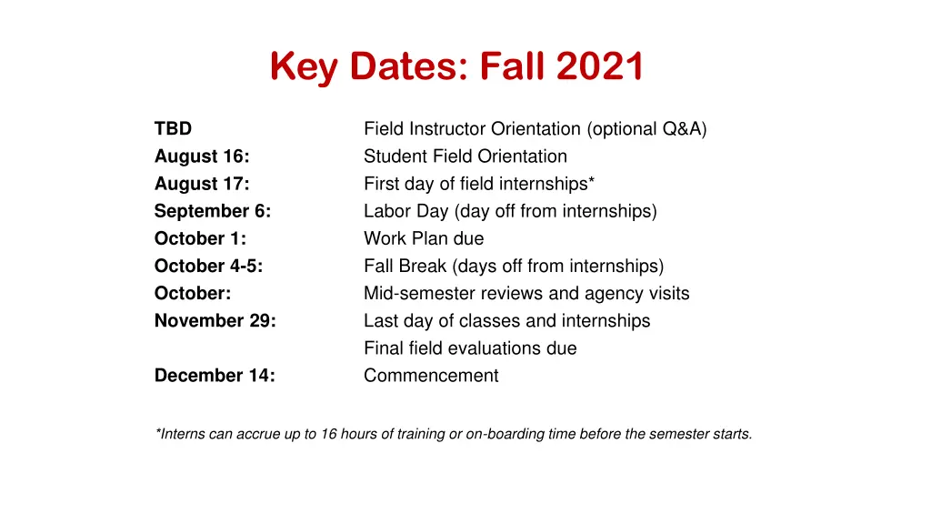 key dates fall 2021