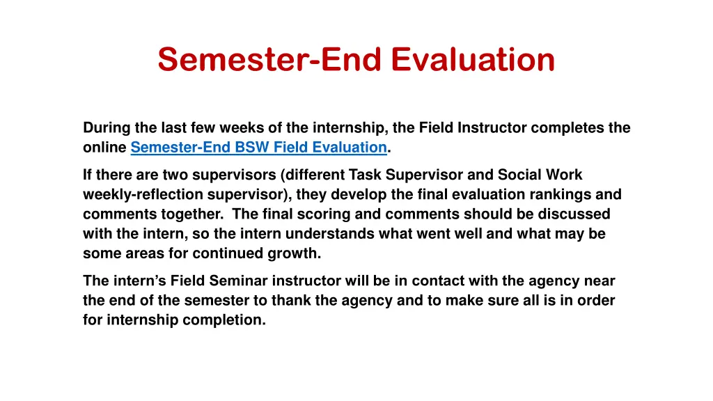 semester end evaluation