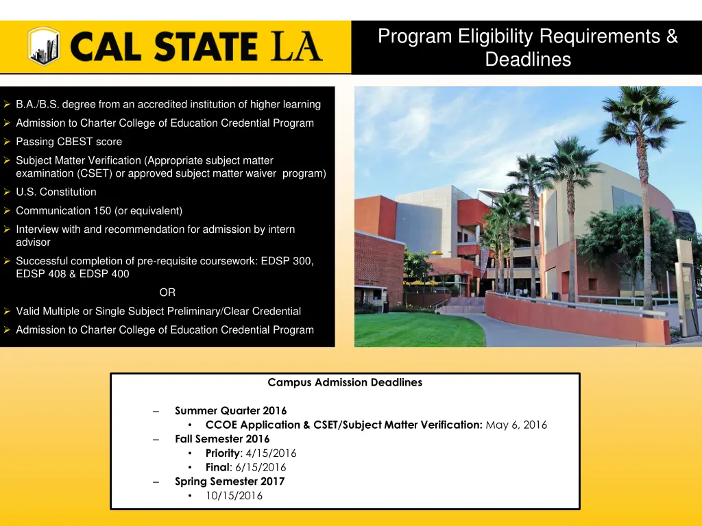 program eligibility requirements deadlines