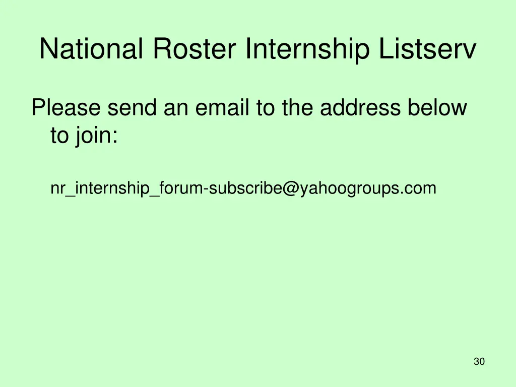 national roster internship listserv