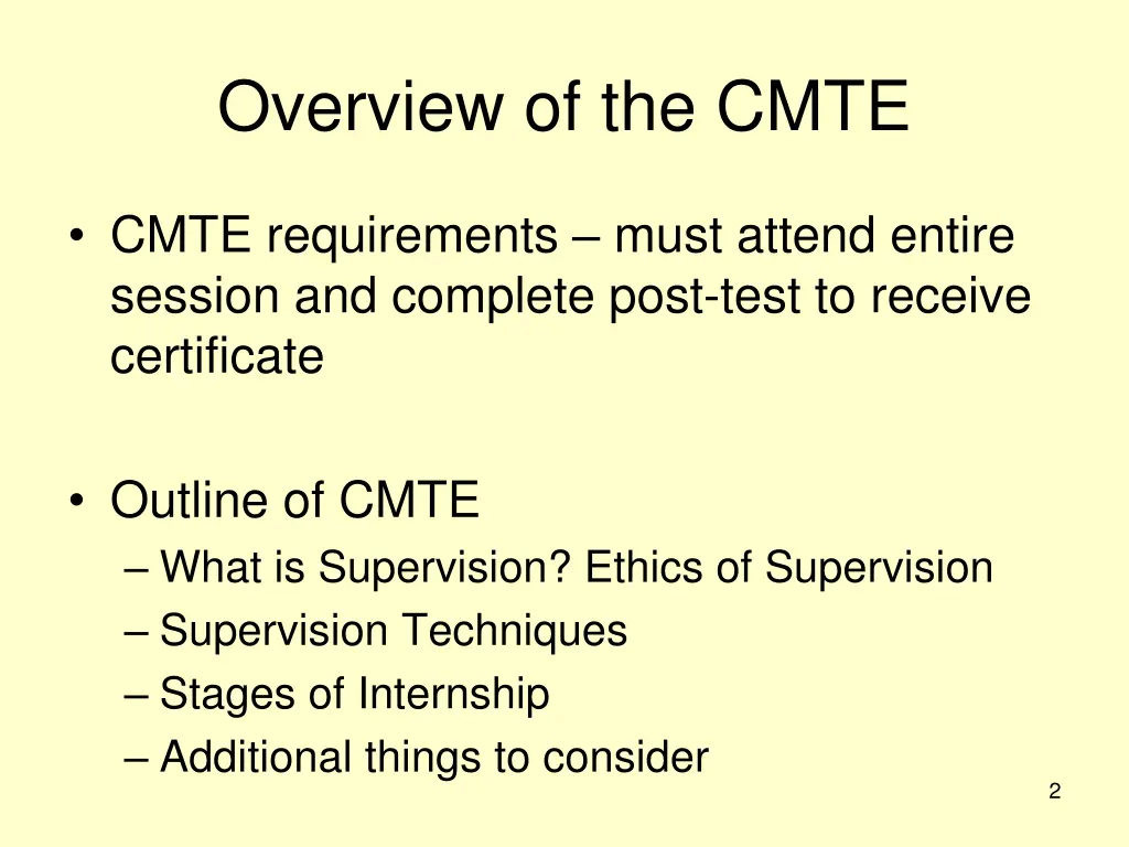 overview of the cmte