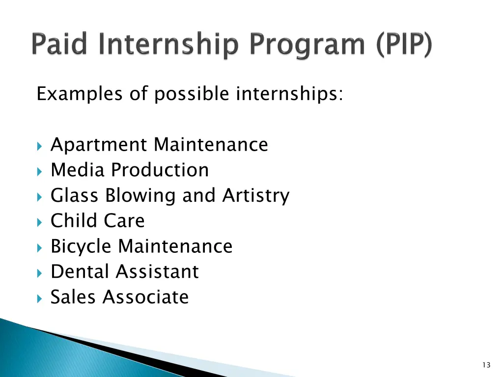 examples of possible internships