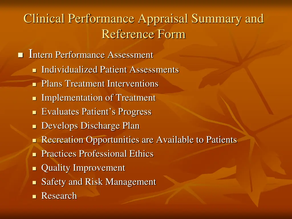 clinical performance appraisal summary