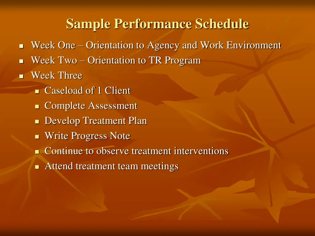 sample performance schedule