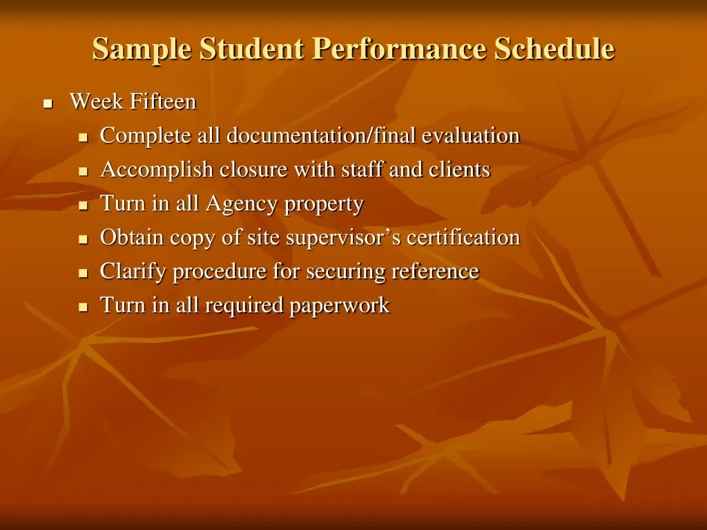 sample student performance schedule 2