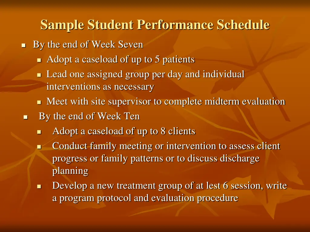 sample student performance schedule