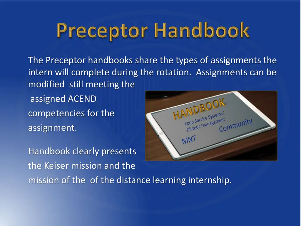 the preceptor handbooks share the types