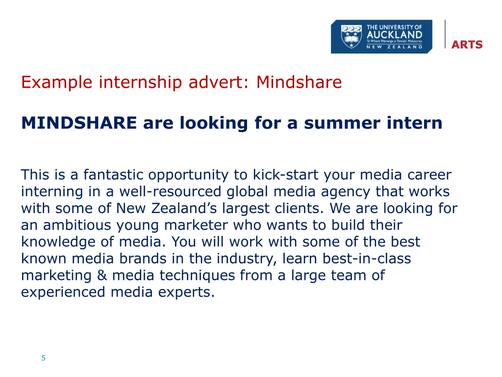 example internship advert mindshare