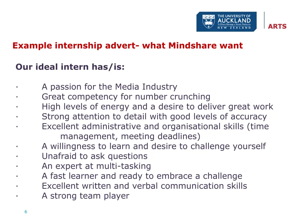 example internship advert what mindshare want