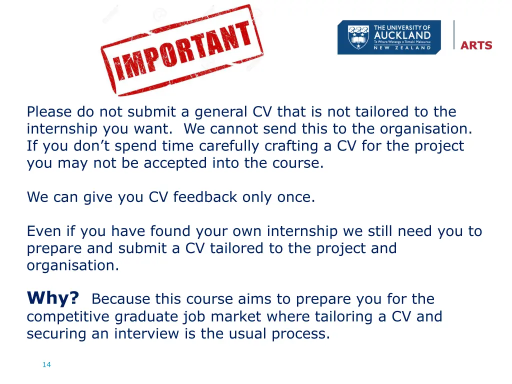 please do not submit a general cv that