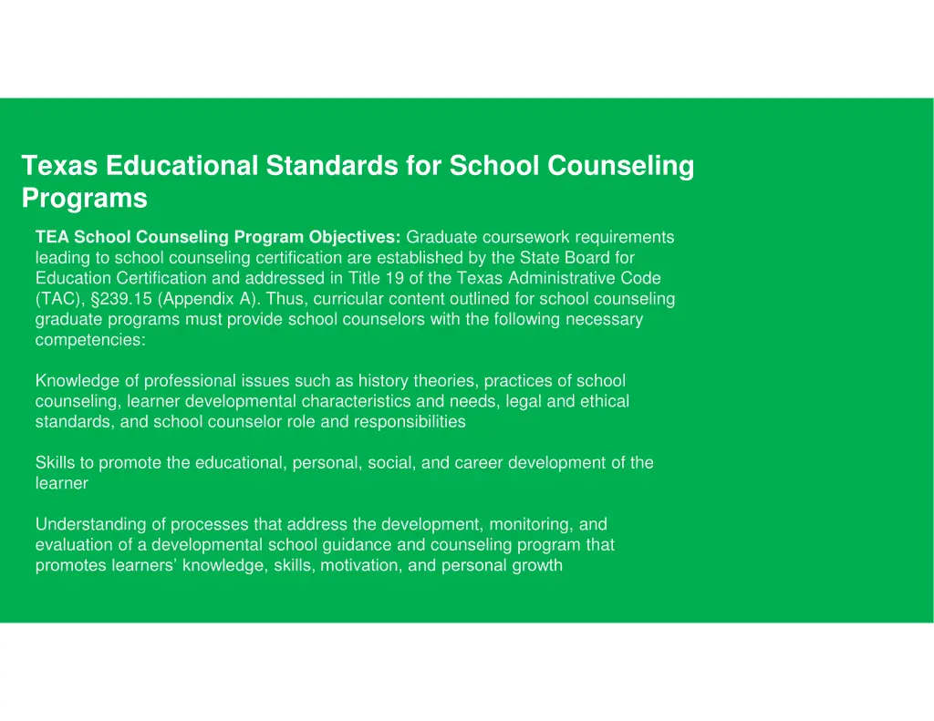 texas educational standards for school counseling