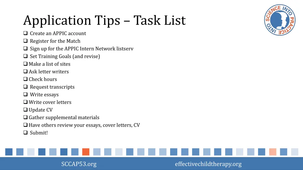 application tips task list create an appic