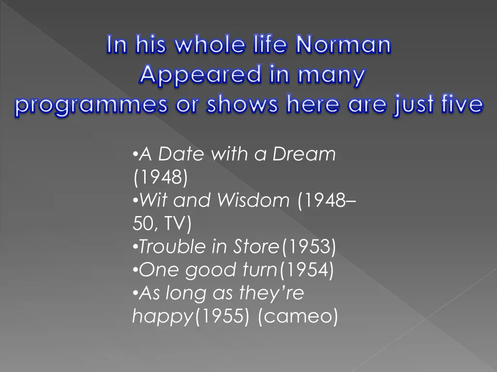 in his whole life norman appeared in many